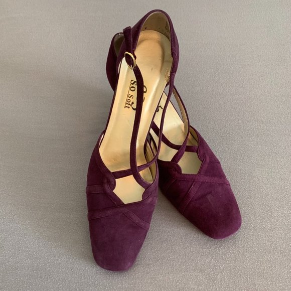 2/$25 - 9.2.5. So Soft Blackberry Wine Suede Block Heels - Size 8.5M - Picture 1 of 12